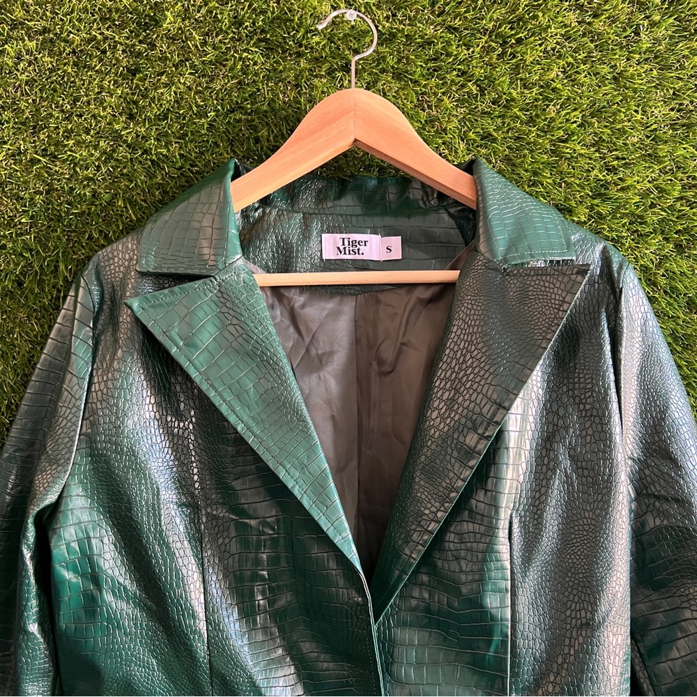 Tiger Mist Green Faux Crocodile Trench Coat - Picture 4 of 9